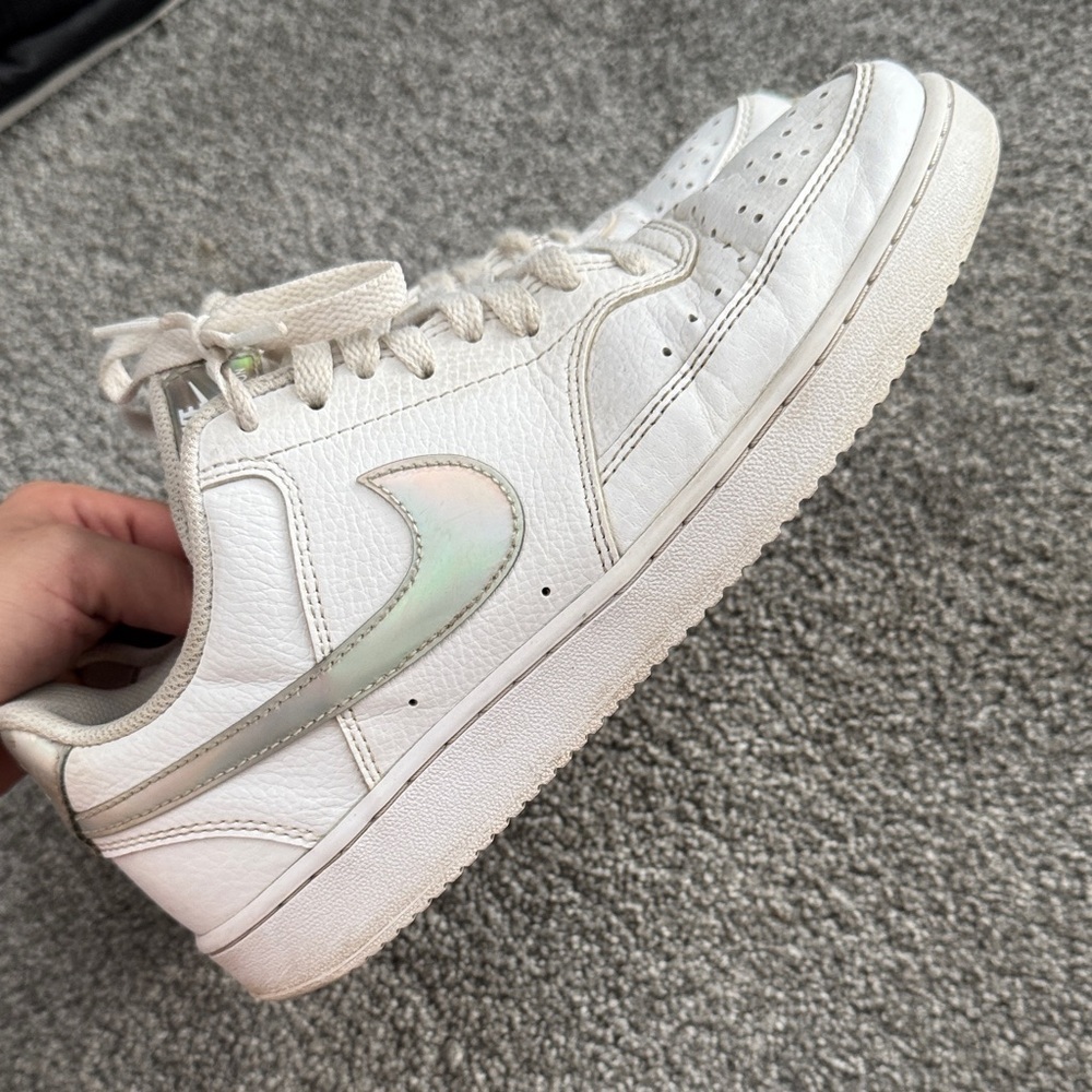 Nike White Court Vision Sneakers with Iridescent Detail